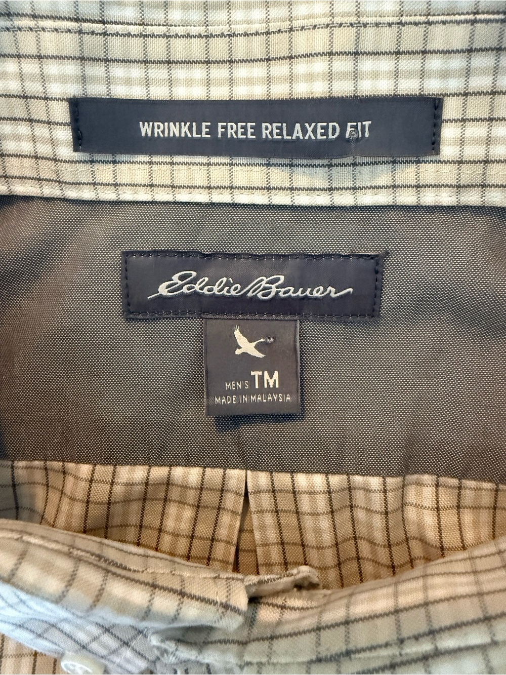 Men’s Eddie Bauer Classic Button-Down Plaid Shirt in Beige and White Sz Med/Tall - Picture 4 of 10